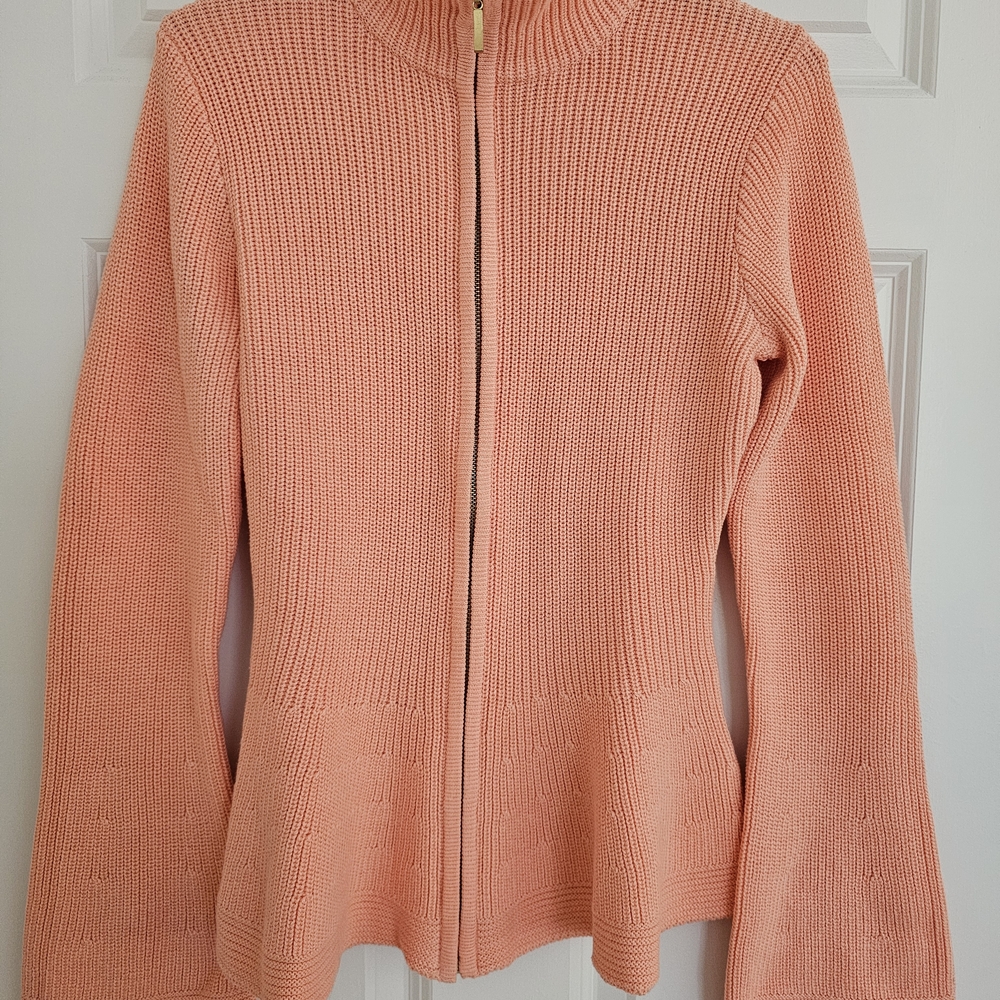 Boston Proper - Peach Zip-Up Women's Cardigan - 100% Cotton.